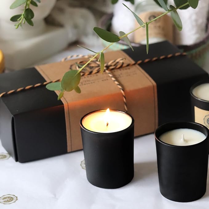 Thick Candle Jars for Making Candles 16 Pcs, 7 OZ Empty Jars with Wood Lids for Candle Making, Sample Container, Matte Black