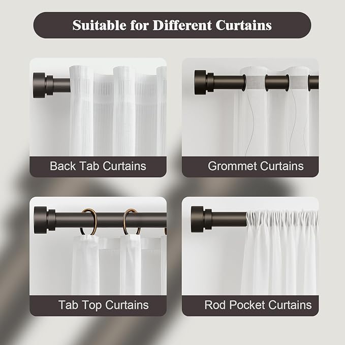 Oneach Brown Curtain Rods for Windows 66 to 120 Inch, 1 Inch Pole Adjustable Length Heavy Duty Metal Curtain Rod Set, for Outdoor Bedroom Kitchen Living Room (16 to 120 Inch)