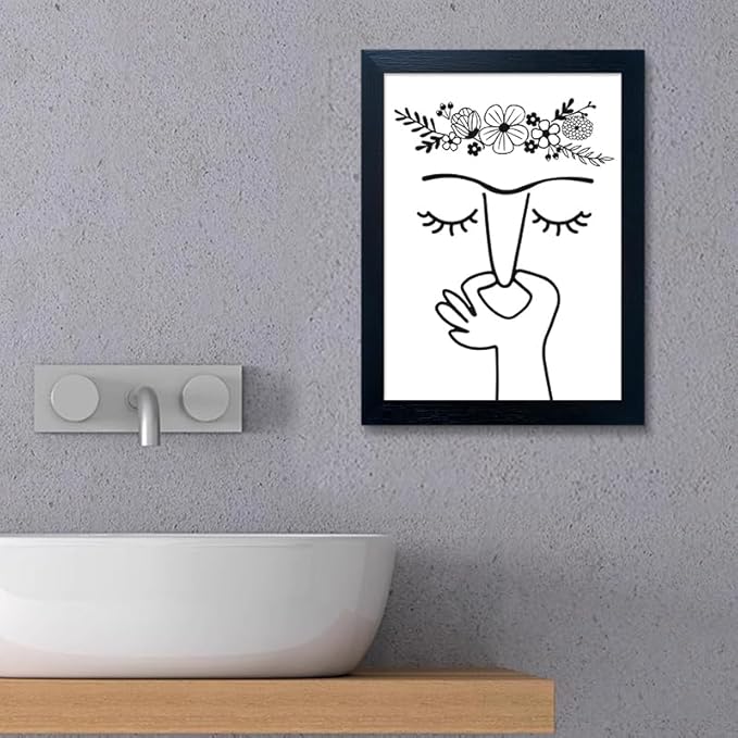 Bathroom Decor Wall Art Framed Funny Bathroom Sign Accesorries Humorous Guest Toilet Art Decor Modern Minimalistic Black and White Canvas Print Picture Painting