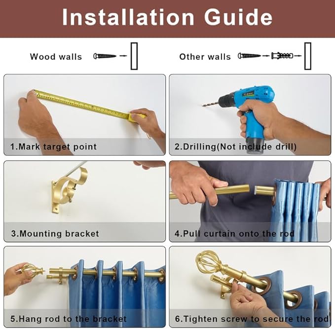 Brass Double Curtain Rods 36-72 Inch, Double Curtain Rods with Round Cage & Barrel Finials, 1-Inch Front and 5/8 Inch Back Double Drapery Rod, Telescoping Double Curtain Rod for Window
