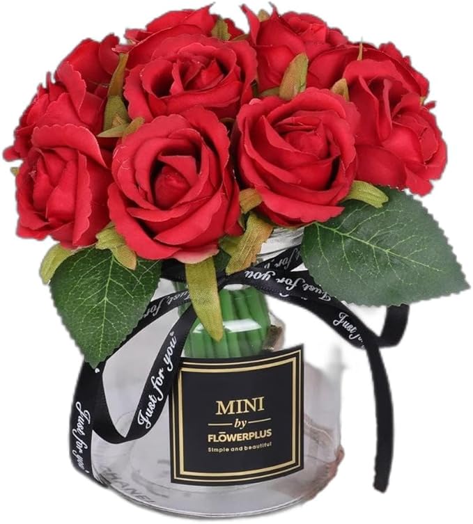 Jasion Artificial Flowers 12pcs Silk Realistic Roses DIY Bouquet for Home Parties Table Centerpieces Bridal Wedding Decoration Without Vase (Spring Red)