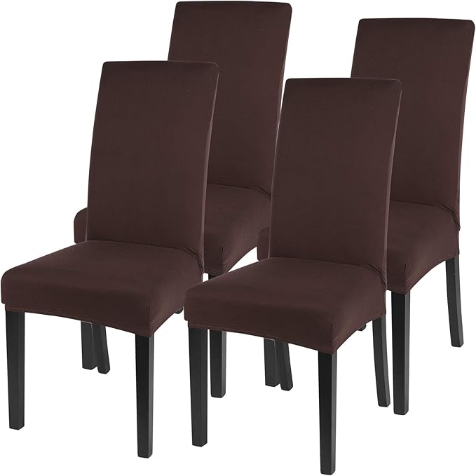 SearchI Chair Covers for Dining Room Set of 4, Stretch Solid Color Kitchen Parsons Chair Covers Washable Spandex Dining Chair Slipcovers Seat Protector for Hotel,Banquet,Ceremony (Chocolate)