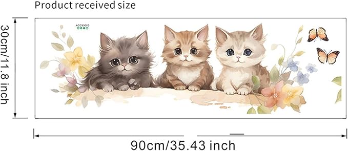 Cute Cat Wall Decals – Watercolor Kitten Wall Stickers with Flowers and Butterflies, Removable Vinyl Wall Art for Bedroom, Living Room, Office, or Home Decoration