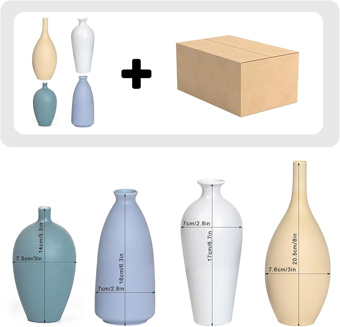Ceramic Vase Set of 4,Small Vases for Dried Flowers&Pampas Grass,Vase for Home Decor,Modern Farmhouse Decor,Morandi Color Ceramics Decoration for Centerpieces for Tables