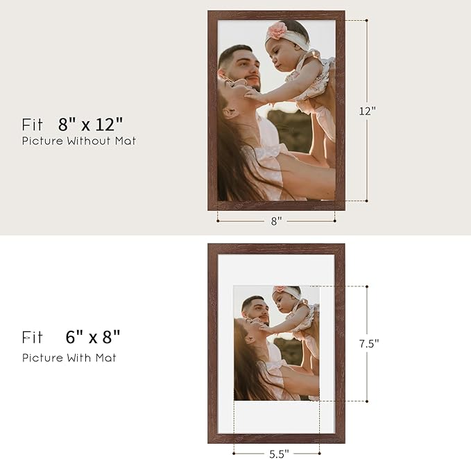8x12 Oak Wood Picture Frams - Minimalist 8x12 Oak Wood Frames, 8"x12" Picture Frame Wood, Natural Solid Wooden Picture Frames for Wall Art Photo and Prints(3 Pack, Walnut)