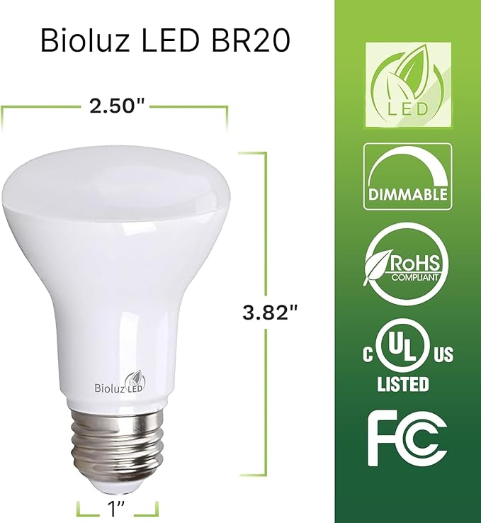 Bioluz LED Light Bulb BR20 Light Bulbs 2700K Bright Warm White LED Bulbs 6W=50W Replacement 90 CRI 540 Lumen Indoor/Outdoor UL Listed CEC Title 20 Compliant Home Decor LED Lights for Bedroom - 40 Pack