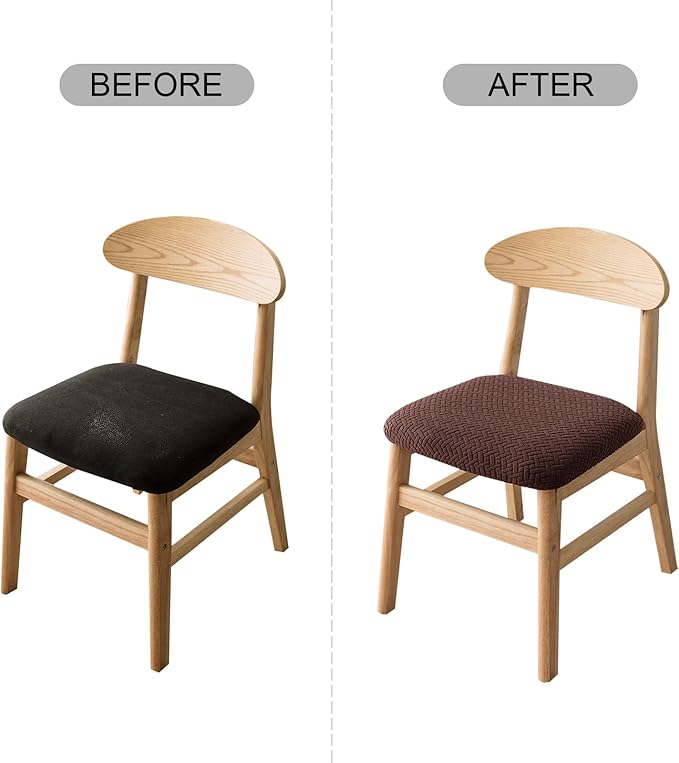 Genina Seat Covers for Dining Room Chair Seat Slipcovers Kitchen Chair Covers (Chocolate, 4 Pcs)
