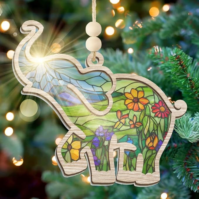 TEEZWONDER Christmas Friend Gifts for Women - Suncatcher Christmas Ornaments 2025 for Tree Decorations - Friendship Birthday Gifts for Women Friends Sisters, Elephant Ornament for Christmas Decoration