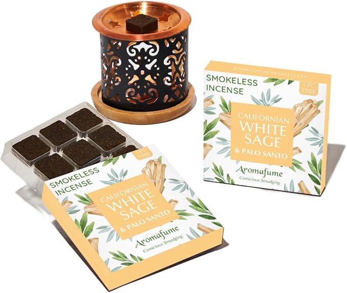 White Sage & Palo Santo Incense Bricks with Taj Exotic Burner by Aromafume | 2x9 Bricks | Sage Incense for Cleansing Negative Energy & Protection | Sage for Smokeless Smudging, Spiritual Cleansing