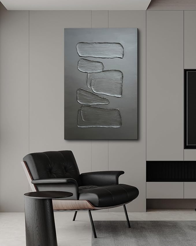 Creespi Hand-Painted Minimalist Black Textured Wall Art 24x36 inch,Modern Abstract Oil Painting On Canvas for Wall Décor