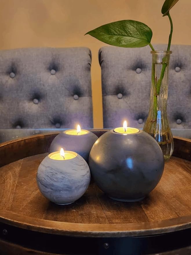 Concrete Sphere Tea Light Holder - Minimalist Centerpiece - Candle Holder - Modern Interior Design (Cinnabar Red, Large Sphere)