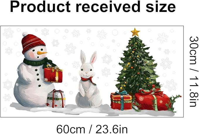 Christmas Snowman and Rabbit Wall Decals Stickers — Winter Scene with Gift Boxes and Christmas Tree Removable Vinyl Wall Decor for Living Room, Bedroom, Office, Holiday Decoration