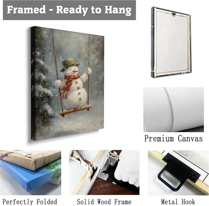 Funny Christmas Wall Art,Swinging Snowman Poster,Christmas Snowman Decor,Winter Snowman Print,Winter Seasonal Decor Art,Christmas Snowman Nursery Decor12x16inch Framed Art