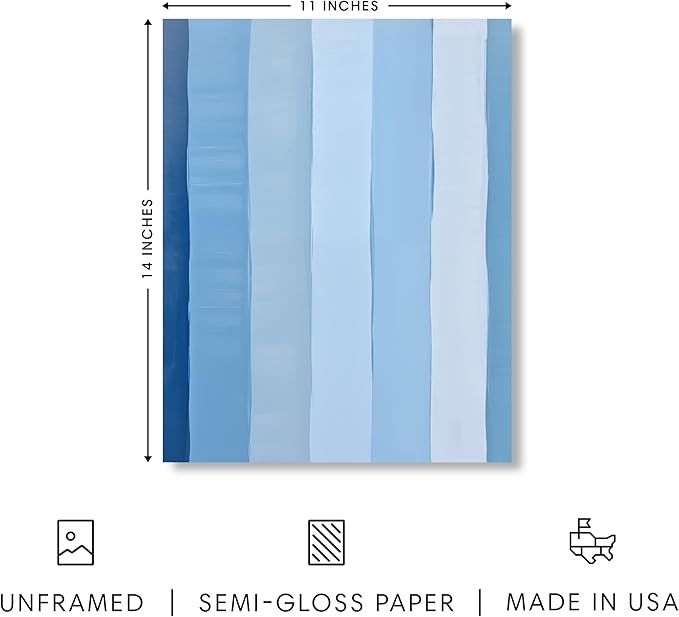 HAUS AND HUES Modern Abstract Wall Art - Blue and Green Living Room Art, Modern Artwork for Walls, Minimalist Picture for Living Room(Painted Stripes, Unframed, 11x14)