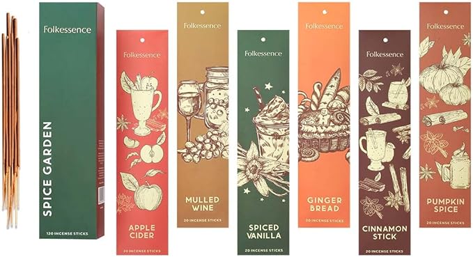 Folkulture Incense Sticks - Set of 6 (120 Sticks) | Organic Non-Toxic Christmas Scented Incense Stick – Gingerbread, Apple Cider, Vanilla, Wine| Xmas Gift for Women, Holiday Aromatherapy, Home