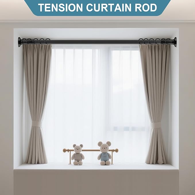 ZOCONE Tension Curtain Rod 51-168 In (4.25-14 Ft), Extra Long Outdoor Curtain Rod No Drilling for Patio Window, Adjustable Shower Curtain Rod for Bathroom, Tension Rod Diameter 1.26In Never Rust,Black