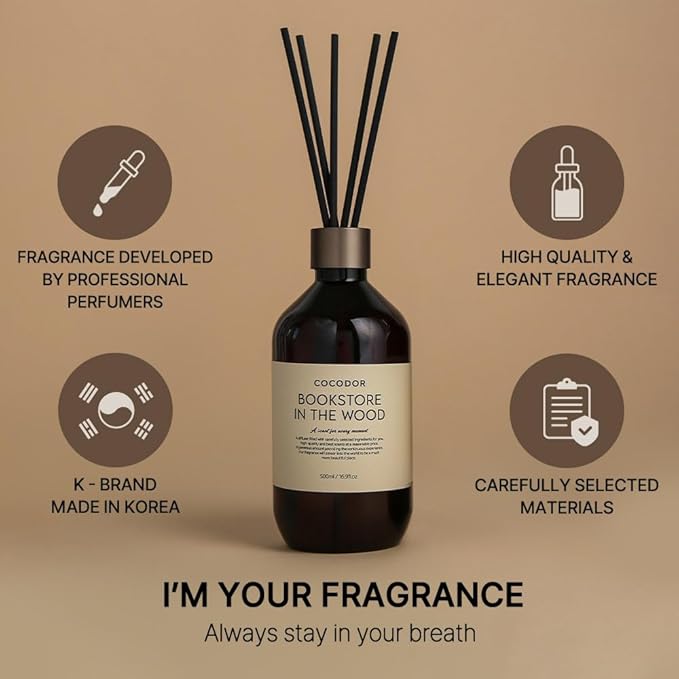 COCODOR Premium Reed Diffuser/Cypress/16.9oz(500ml)/1 Pack/Fragrance Scent Essential Oil Stick Diffuser Set for Bedroom Bathroom Home Décor