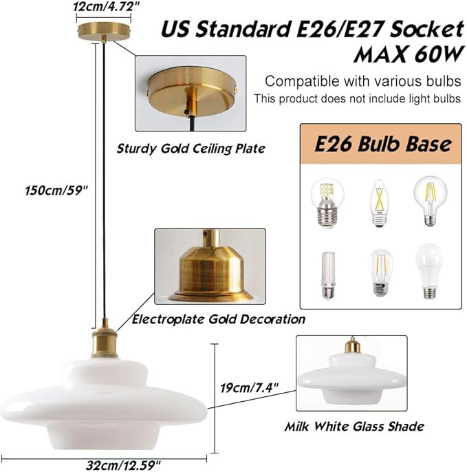 Mid Century Pendant Light Gold Nordic Dining Table Pendant Light Fixtures, with White Glass Shade Pendant Lighting, Height Adjustable Hanging Lamp, for Kitchen Island Dining Table Bedroom