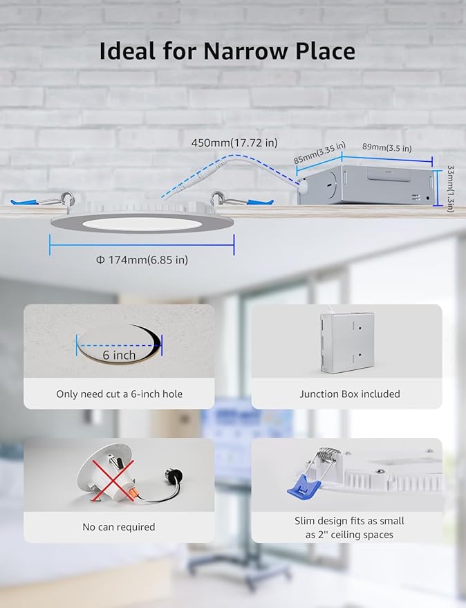 Lepro R2 AI Smart LED Recessed Lighting 6 Inch, RGBCW APP Control Ceiling Lights, Alexa & Google Compatible, 12W 1050LM Slim Canless Downlight, Personalized AI Lighting Designer, 2.4GHz WiFi, 4-Pack