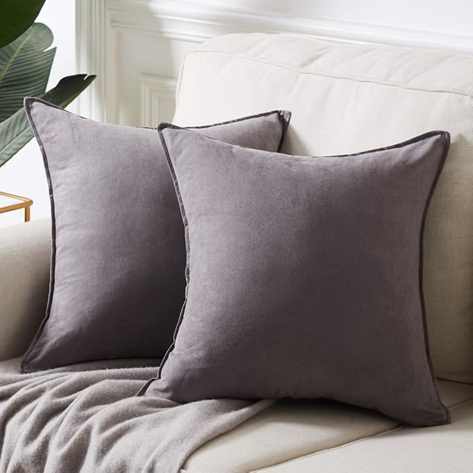Fancy Homi 2 Packs Premium Faux Suede Decorative Throw Pillow Covers, Super Soft Square Pillow Case,Solid Cushion Cover for Couch/Sofa/Bedroom (18" x 18", Set of 2, Gray)