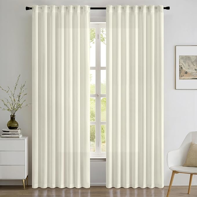 EMEMA Ivory Privacy Sheer Curtains 84 Inches Long 2 Panels Set, Non-See-Through Light Filtering Semi Sheer Curtains for Bedroom Living Room, Window Drapes That Let Light in, 52x84 Inch