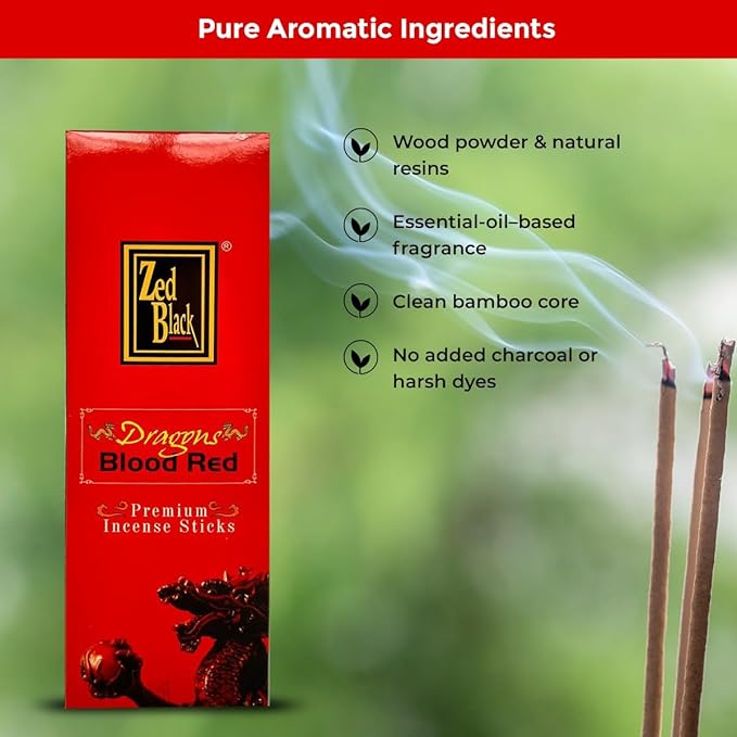 ZED Black Dragons Blood Red Incense Sticks - 20 Sticks per Box & 6 Boxes Inside (Total 120 Sticks) Premium Quality for Relaxation, Yoga, Meditation