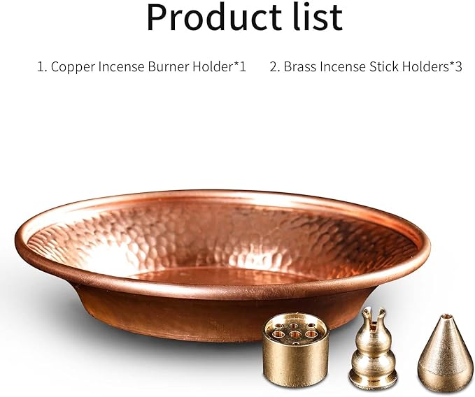 Copper Incense Burner Holder Set - Hammered Copper Bowl Ash Catcher for Altar Use, Jewelry Dish,Rituals, Incense, Smudging, and Decoration