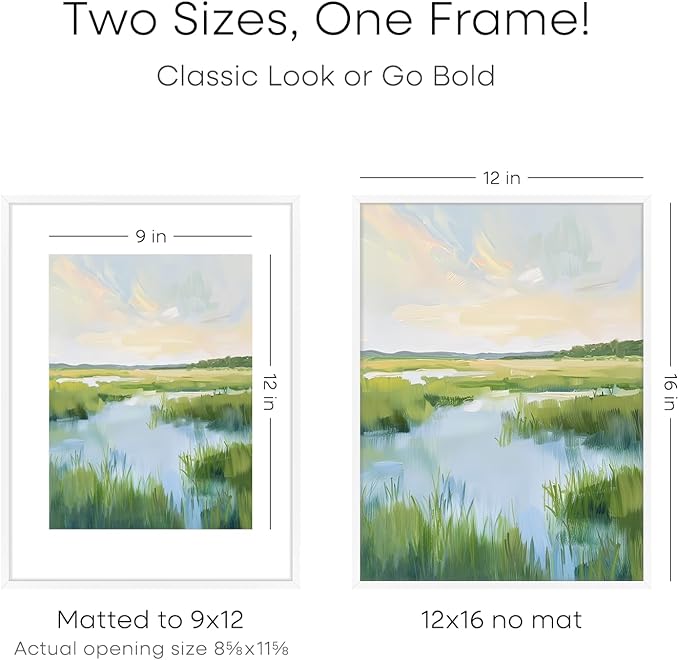 Homeforia 12x16 Picture Frame White, High End Metal 12x16 Poster Frames with Mat 9x12 for Photo, 12 x 16 White Frame Matted to 9 by 12 inch Print, 16x12 Thin Frames, Tempered Glass, Wall Kit, Set of 1