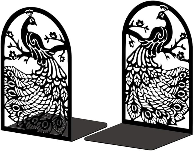 Peacoblue Metal Bookends for Shelves, Modern Decorative Heavy Duty Study Book Support Stoppers for Office, Desk, Shelf, Room 5.3"x4.3"x7.9" Cast Iron Simple Tall Bookends, 1 Pair (Peacock)