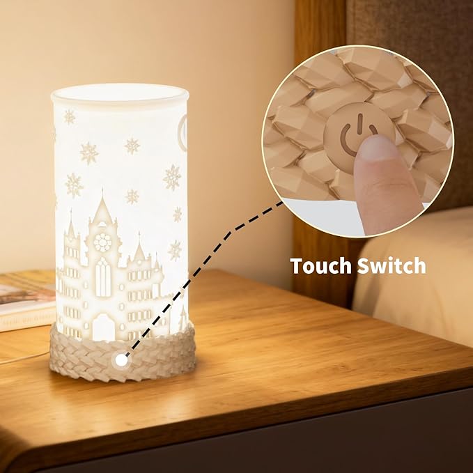 Bedside Table Lamp for Bedroom - 3 Color Temperatures Nightstand Ambience Lamps with USB C Charging, 360 Degree Rotating Shade Touch LED Lamp for Living Room, College Dorm