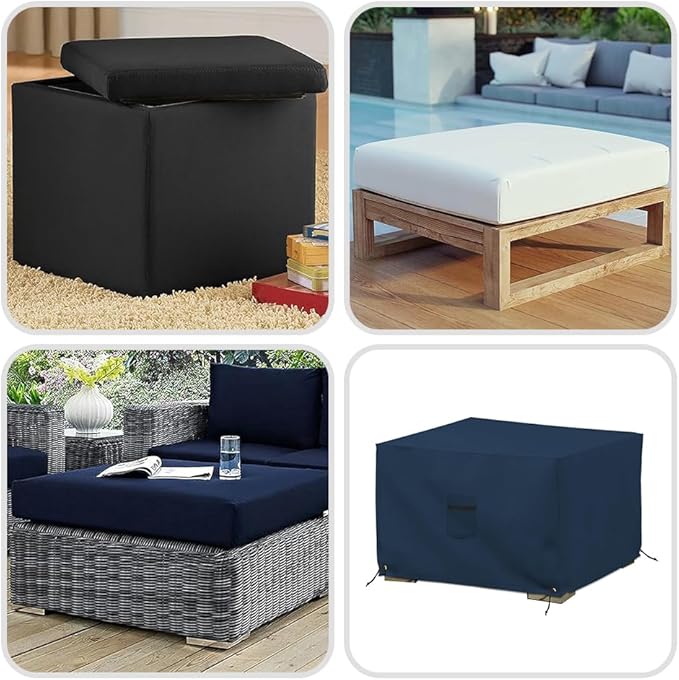 Covers & All Outdoor Ottoman Cover, 12 Oz PVC Polyester, Waterproof Ottoman Slipcover Resists Tear and UV, Square Patio Furniture Covers for Indoor/Outdoor Use (34" L x 34" W x 18" H, Blue)