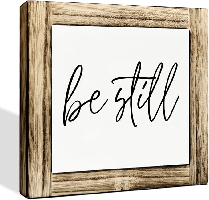 Inspirational Decor Signs, Decorative Wooden Box Sign, Farmhouse Shelf Decoration, Calm Down Corner Decoration, Rustic Home Office Decors, Desk Decor Art, Be Still Sign, 5.9×5.9 inches
