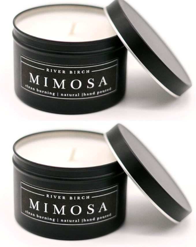 River Birch Premium, All-Natural, Non-Toxic Soy Candles | Mimosa Scented Tin Travel Candle | Cozy Relaxing Gifts for Home