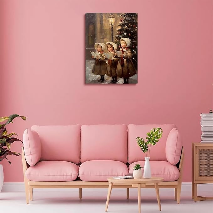 Christmas Carolers Wall Art,Three Children Christmas Carolers Poster,Christmas Decor,Holiday Decor,Winter Print,Christmas Print,Nursery Decor Art,Vintage Winter Christmas Print16x24inch Unframed