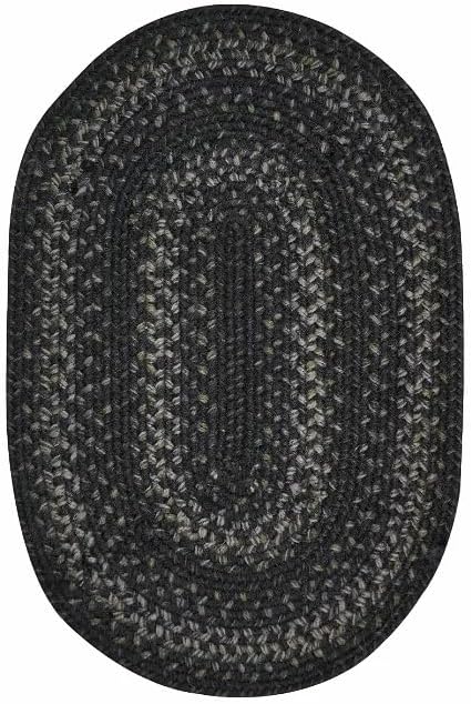 Jet Black Small Oval Rug 20x30 - Primitive Oval Braided Rugs for Kitchen and Entryways