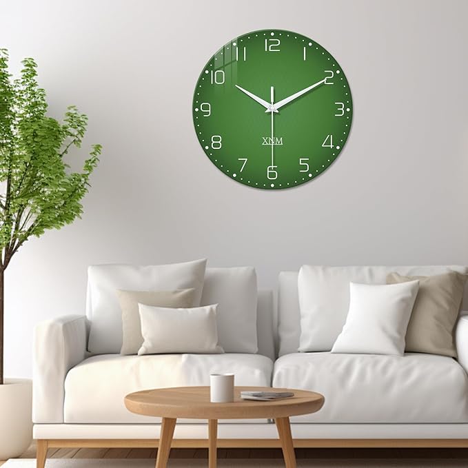XNM Green Glass Big Wall Clock Battery Operated 20 Inch Modern Clock for Living Room Decor Large Wall Clock Silent