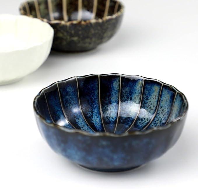 Asayu Japan Lotus Incense Holder for Sticks 4.1 inch (105 mm), Traditional Made in Japan Ceramic Ash Catcher and Brass Incense Burner Set - Navy Dark Blue Lotus