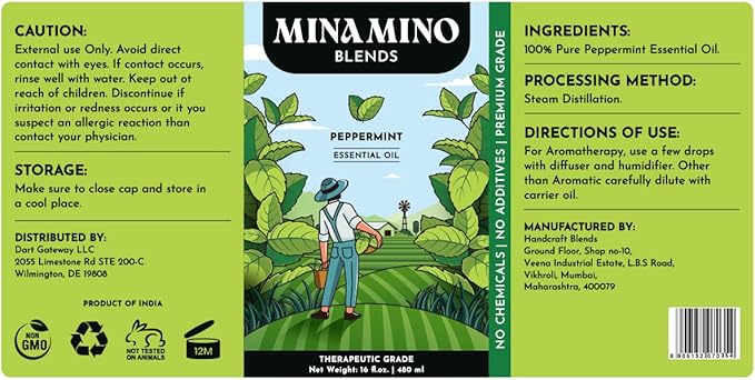 16 fl oz - Peppermint Essential Oil (100% Pure & Natural) Large Aluminum Bottle for Aromatherapy, Diffuser, Candle & Soap Making - Minamino Blends
