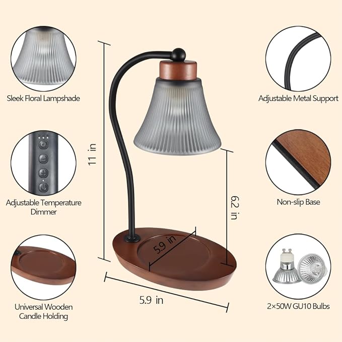 mocosa Candle Warmer Lamp with Timer Dimmer for Jar Candles Mom Christmas Birthday Gifts House Warming New Home Bedroom Decor with 2 Bulbs