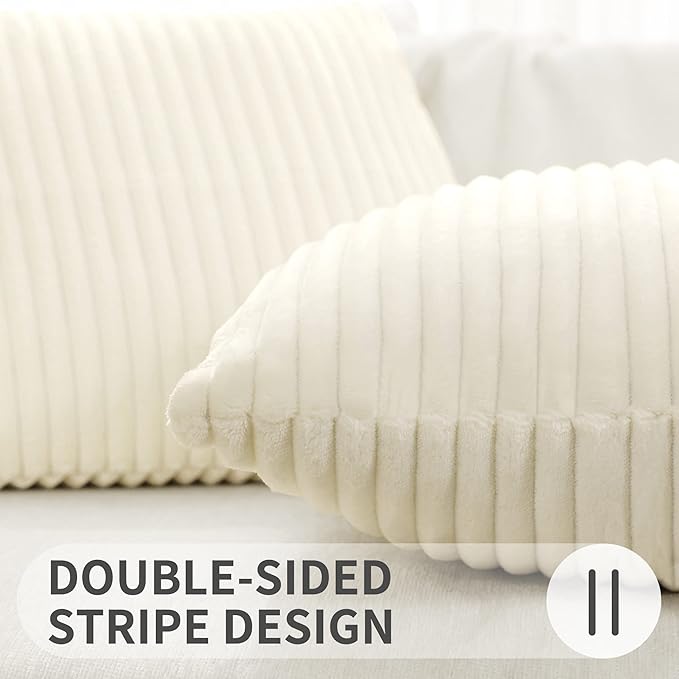 Simmore Decorative Christmas Throw Pillow Covers 16x16 Set of 2, Soft Natural Plush Flannel Double-Sided Fluffy Couch Pillow Covers for Sofa Living Room, Cream White