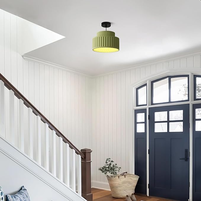 Contemporary Vintage Green Pendant Light Fixture One Light Industrial Kitchen Pendant Lighting Over Island Modern Minimalist Hanging Light with Resin Lampshade for Dining Room Bedroom MPL33-G