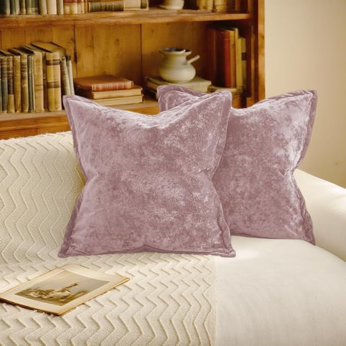 20x20 Throw Pillow Covers Set of 2 Velevt Square Cushion Cover Decorative Solid Pillowcases for Sofa Bed Chair Decor,Pink