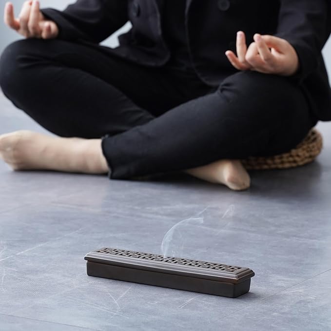 CEREMONY Incense Holder,Ceramic Incense Holder for Sticks with Ash Catcher,Coffin Style Incense Box,Incense Burner for Meditation Yoga Spa Room Decor(Brown)