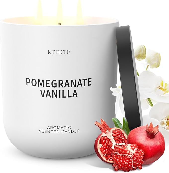 Pomegranate Vanilla Scented Candle for Home, 14.1oz 80H Long Lasting Aromatherapy Candles for Warmth & Festivity, Non-Toxic Essential Oil & Soy Wax | Fruity-Sweet Vanilla Fragrance