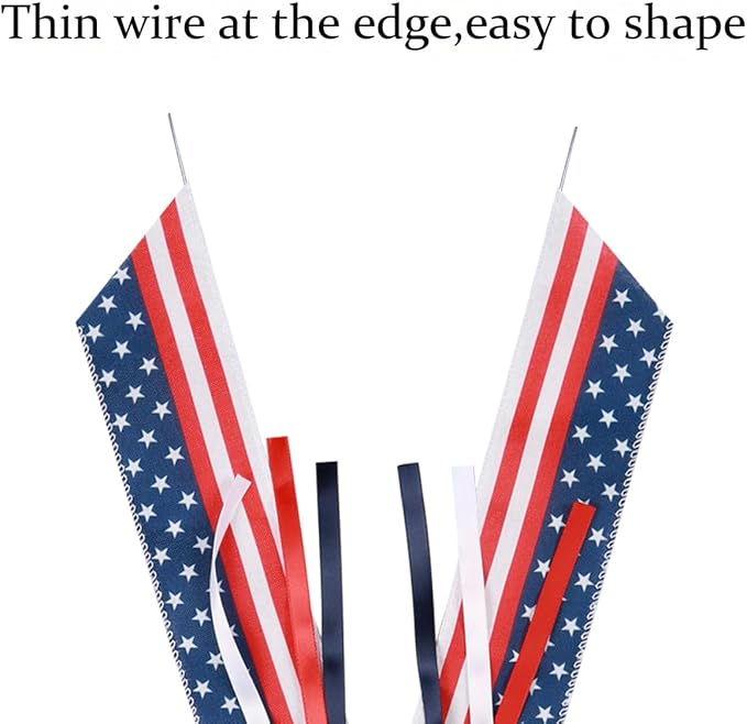 2 Pcs Patriotic Bows for Wreaths Decorations,Red White Blue Stripe String Stars Tree Topper Bow for 4th of July,Independence Day,Memorial Day,Veteran's Day,USA,American Front Door Indoor Outdoor Decor