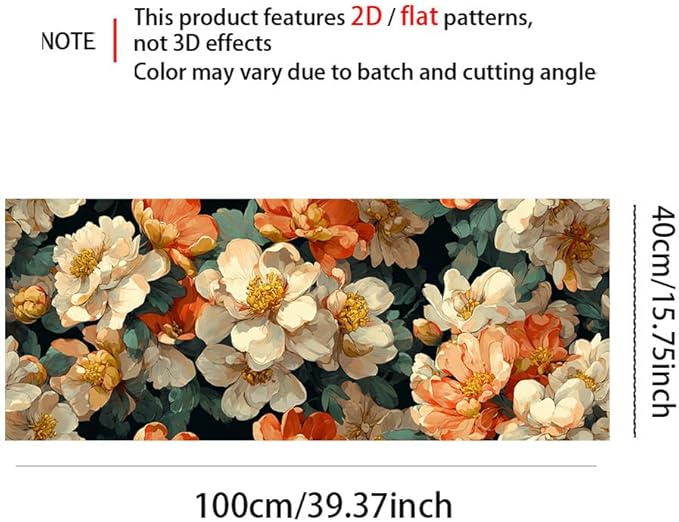 Removable Peel and Stick Wall Stickers 39.37x15.75 Inch Oversized Vintage Floral Cream Orange Blossoms Elegant Modern Style for Bedroom Living Room Studio Decor
