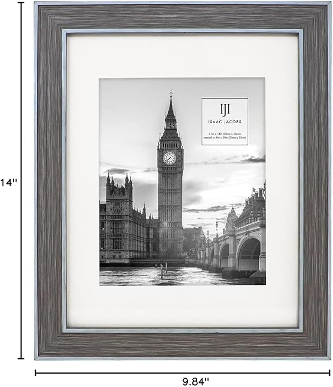 Isaac Jacobs 11x14 (Matted 8x10) Brown w/Blue (Vertical & Horizontal) Double Border Picture Frame, Wall-Mountable, Made for Photo Gallery and Wall Art, Home or Office (11x14, Brown W/Blue)