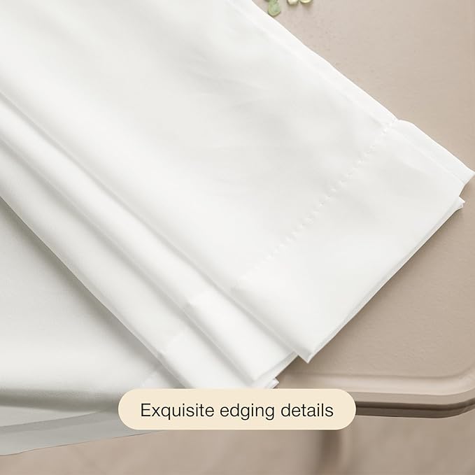 Anmao Non-See-Through Off White Privacy Semi Sheer Curtains for Living Room 45 Inch Length 2 Panels Set, Light Filtering That Let Light in Rod Pocket Window Drapes for Bedroom, 40W x 45L, Ivory White