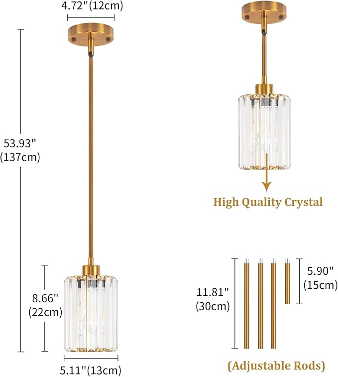 3 Pack Pendant Lights Kitchen Island, Modern Gold Crystal Pendant Light Fixtures Over Island, Mini Chandelier Hanging Pendant Lights for Kitchen Hallway Dining Room Bedroom