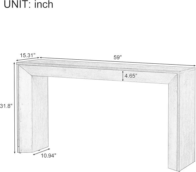 Elegant Console Table Sofa Table, Fireplace Design, Versatile Wooden 59'' Long Accent Table with Natural Wood Veneer Top for Hallway Living Room Entryway (Black-2.19)